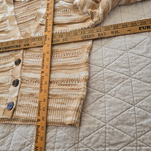 Veronica Beard Goliad Cardigan Women's XS Tan Cream Open Knit Stripe Casual Boho - Picture 8 of 15